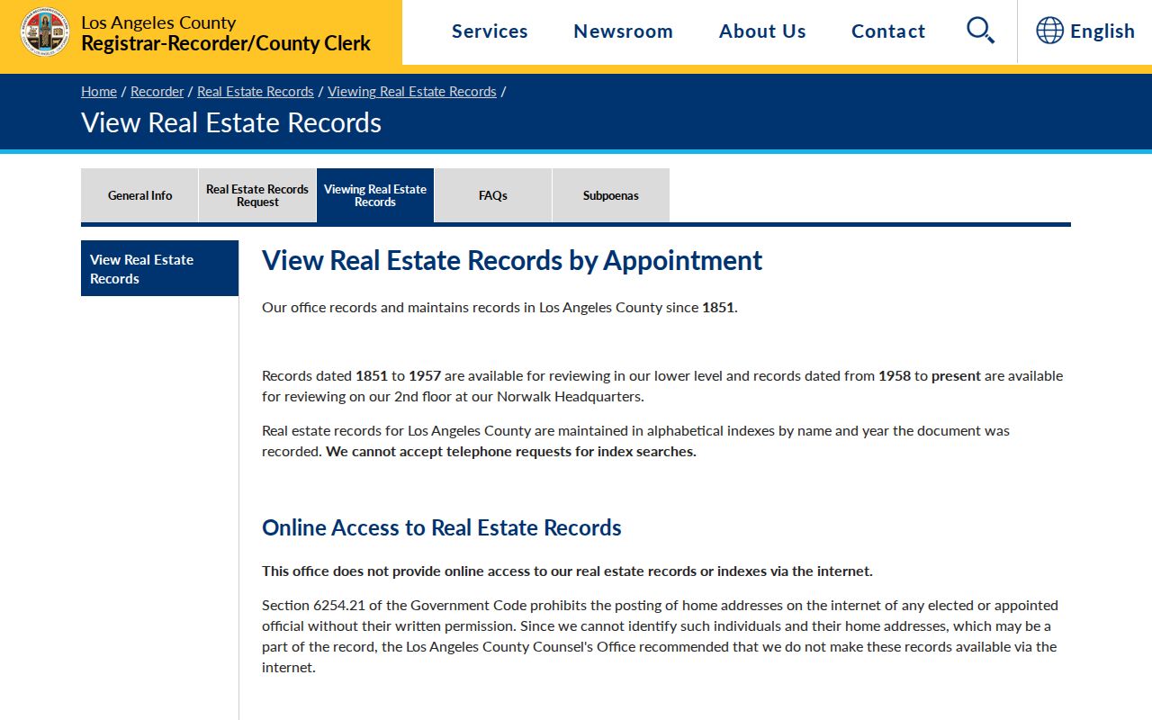 Rosemead previous residents Los Angeles recorder offline deed index